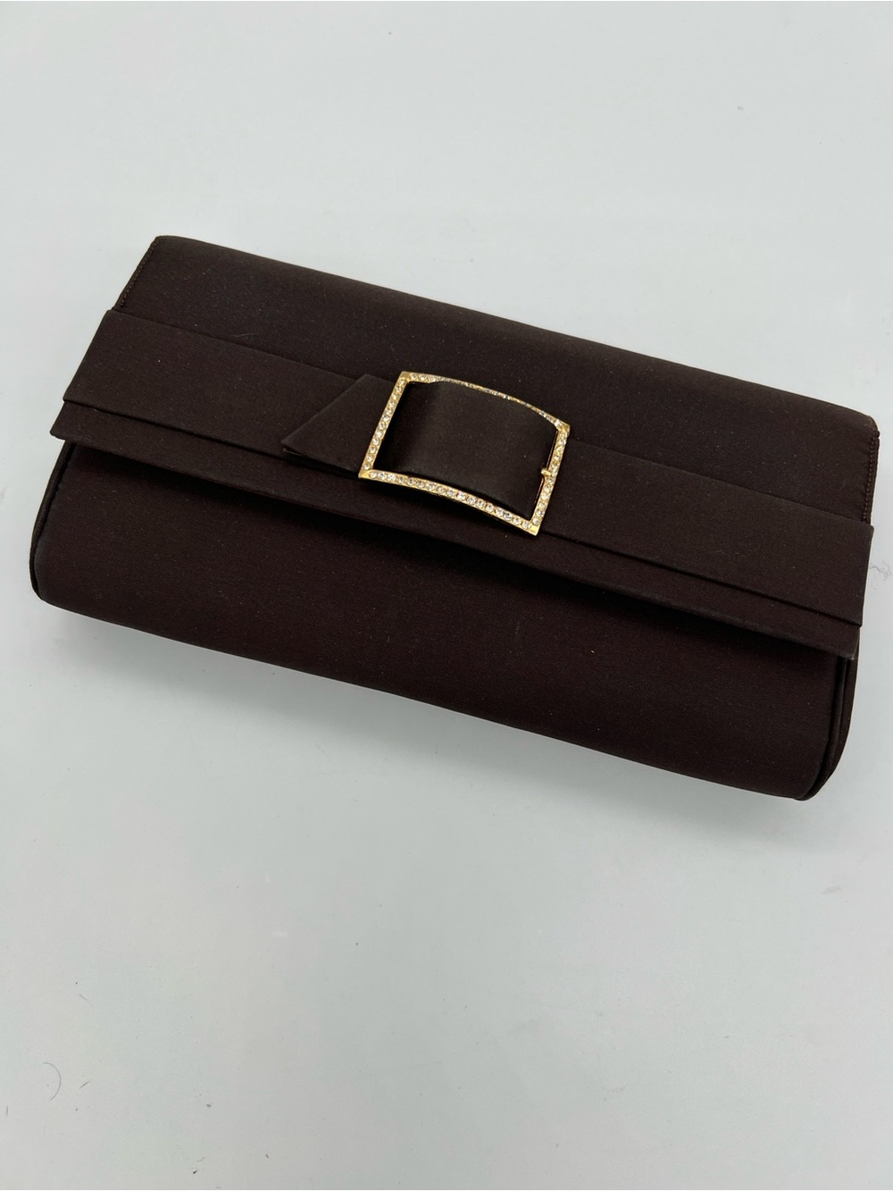 Vintage Coblentz Brown satin Clutch with Gold Accent